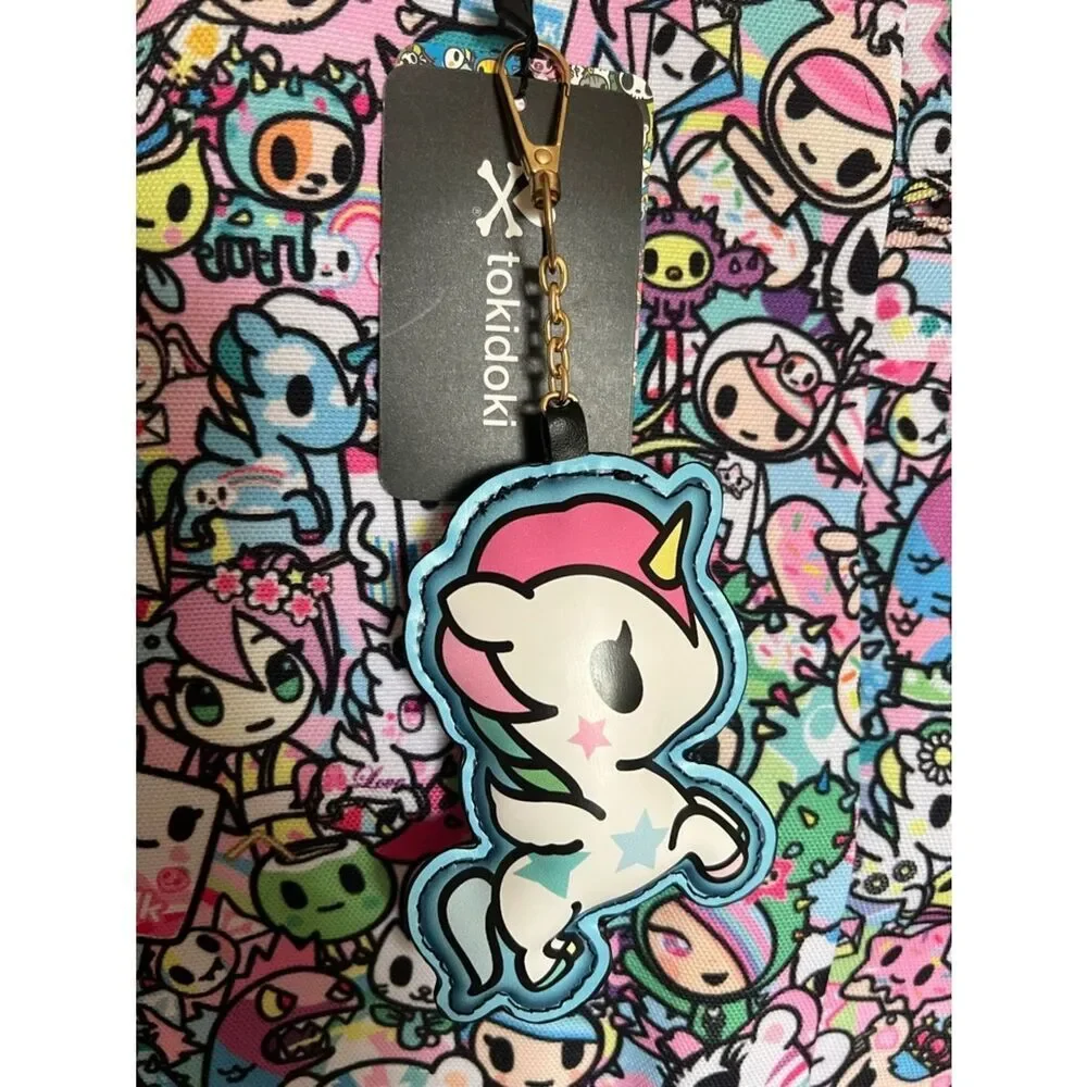 tokidoki Multicolor Unicorn Tote Bag With Matching Puff Keychain